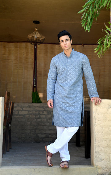 Grey Embroidered Georgette Kurta